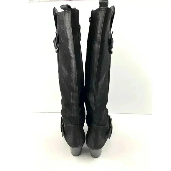Paul Green Black Suede Leather Women's Boots 5 Kimberly Knee High Buckle Zipper - Picture 9 of 16